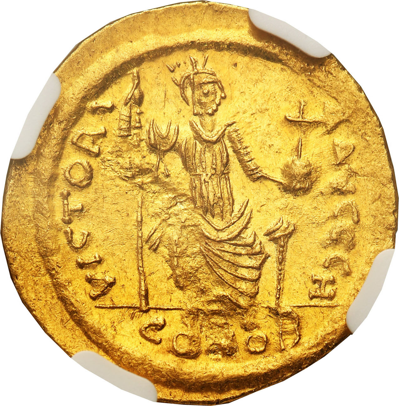 Bizancjum. Justin II (565-578). Solidus 567-578, Konstantynopol NGC MS 4/5 4/5